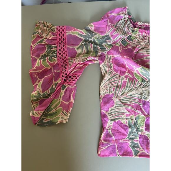 Unique Spectrum Off The Shoulder 3/4 Length Flare Sleeve Pink Flowers Women XL - Picture 6 of 9